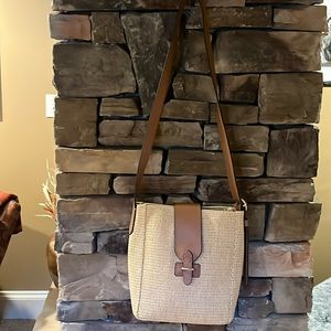 Bucket purse with leather trim